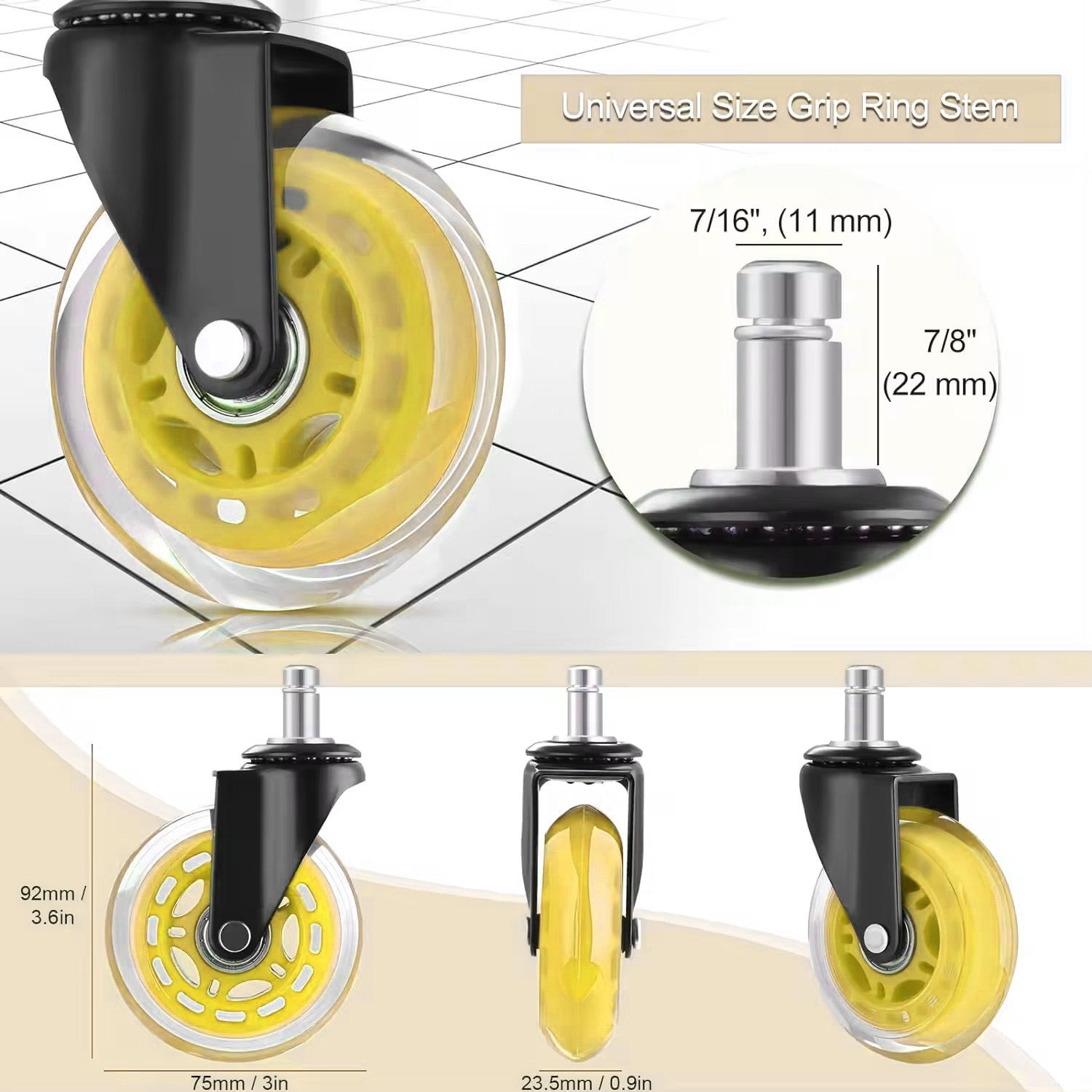 New Transparent PU Office Chair Caster Details-YLcaster